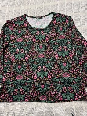J McLaughlin Floral Print Long-Sleeve Top - Black with Pink & Green